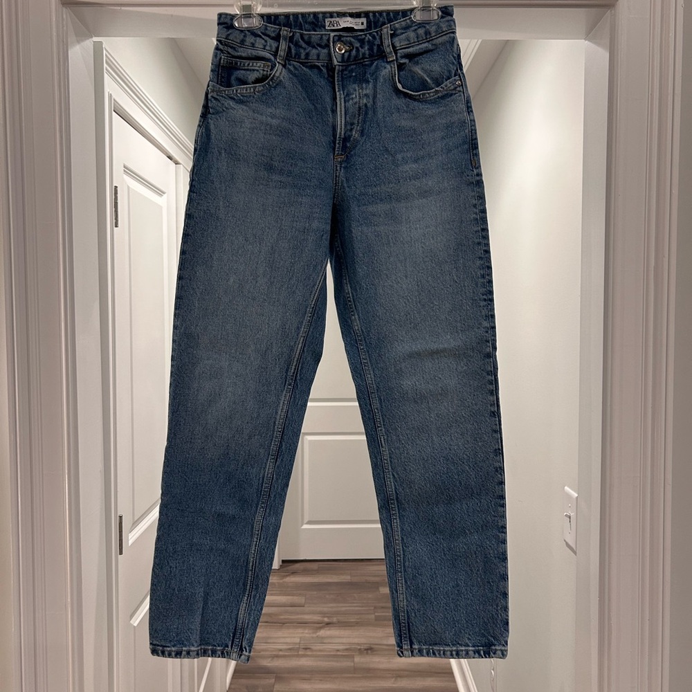 Zara Blue Straight Jeans High-Rise Classic